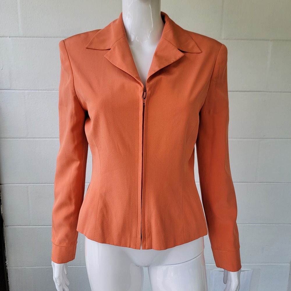 Vintage 90s Finity Zip Front Silk Blazer Orange Women's 6 Y2K